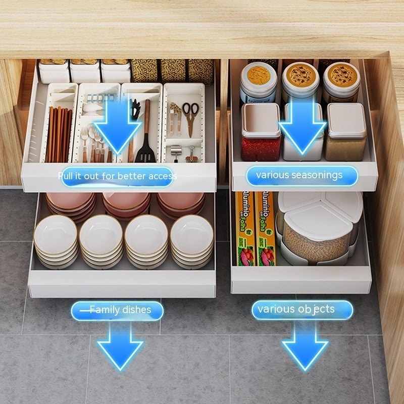 Kitchen Drawer-styled Pull-out Basket Cabinet Double Layer