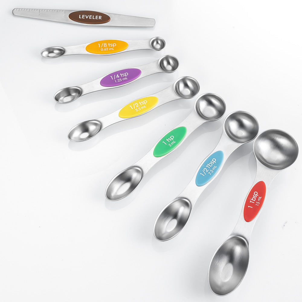 Kitchen Stainless Steel Magnetic Suction Double Head Measuring Spoon 8-piece Set